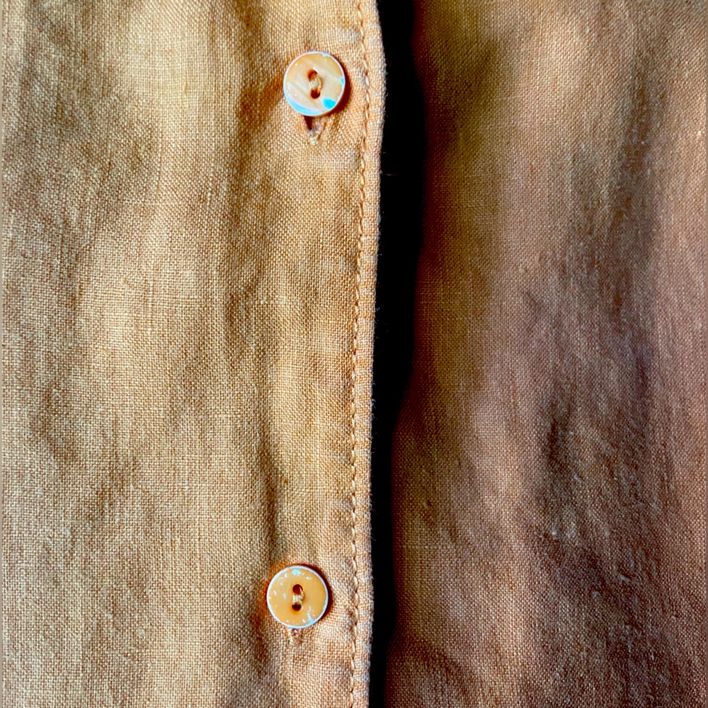 100% Linen Orange Sleeveless Beach Summer Button-Up Top - Picture 5 of 7